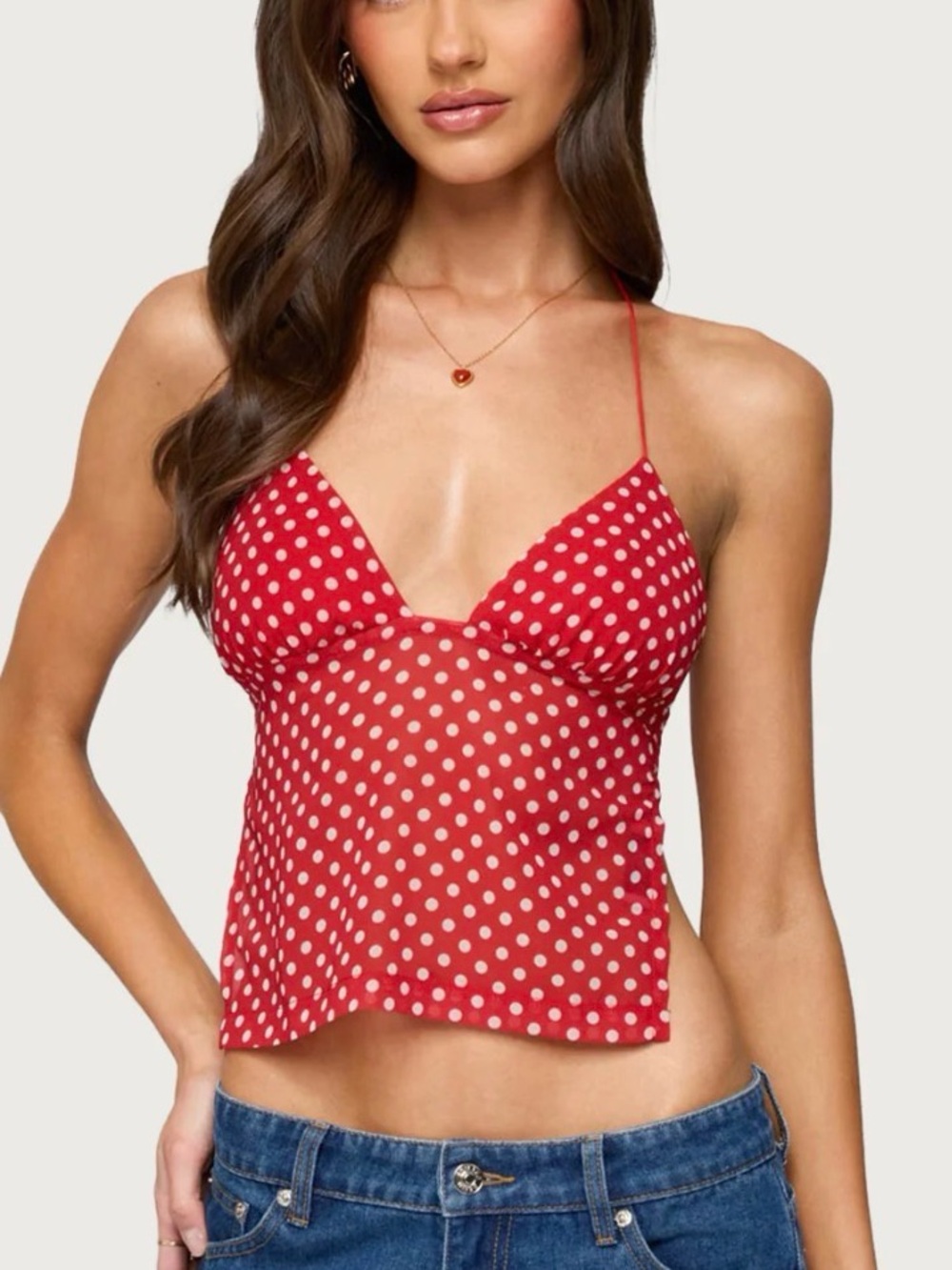 Edikted Backless Red Polka Dot Spaghetti-Strap Cami
